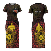 Papua New Guinea Independence Personalized Couples Matching Short Sleeve Bodycon Dress and Hawaiian Shirt Tapa Circle LT7 - Polynesian Pride