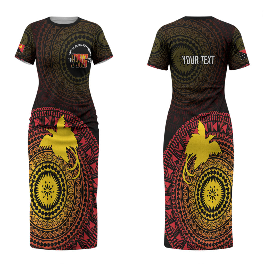 Papua New Guinea Independence Personalized Couples Matching Short Sleeve Bodycon Dress and Long Sleeve Button Shirt Tapa Circle LT7 - Polynesian Pride