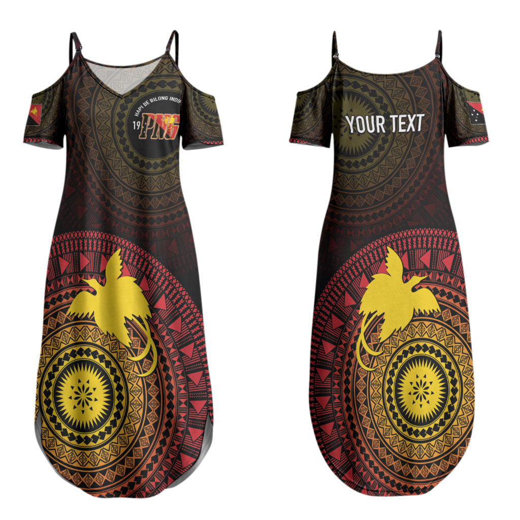 Papua New Guinea Independence Personalized Couples Matching Summer Maxi Dress and Long Sleeve Button Shirt Tapa Circle LT7 - Polynesian Pride