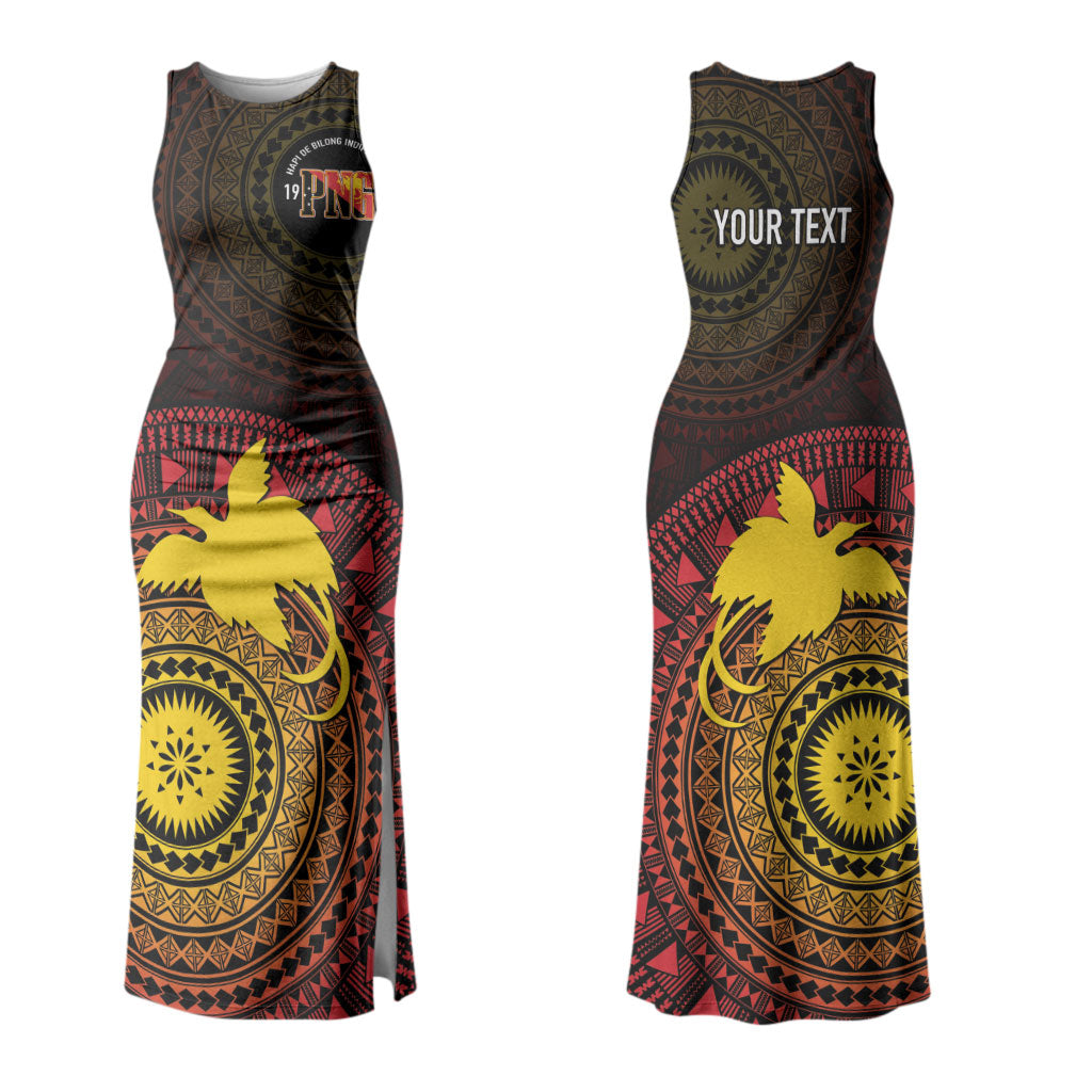 Papua New Guinea Independence Personalized Couples Matching Tank Maxi Dress and Hawaiian Shirt Tapa Circle LT7 - Polynesian Pride