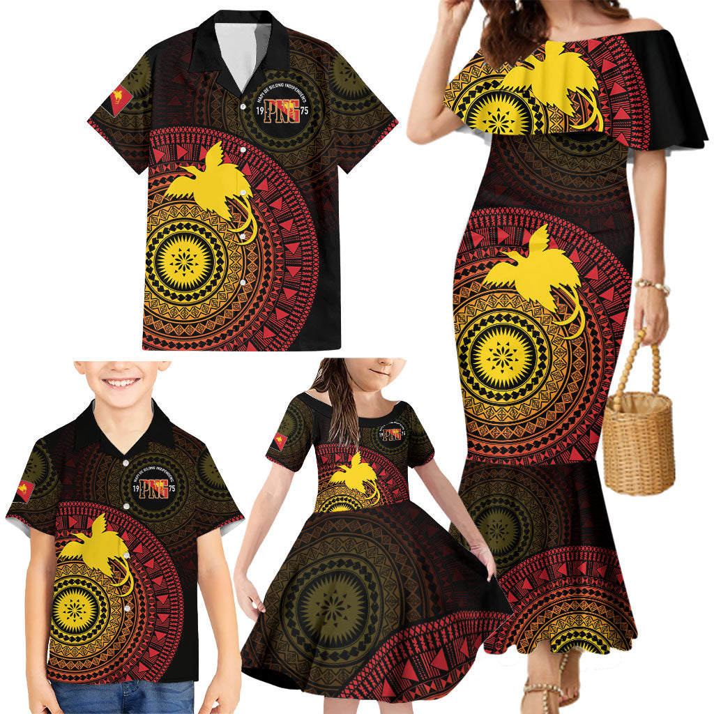 Papua New Guinea Independence Personalized Family Matching Mermaid Dress and Hawaiian Shirt Tapa Circle LT7 - Polynesian Pride
