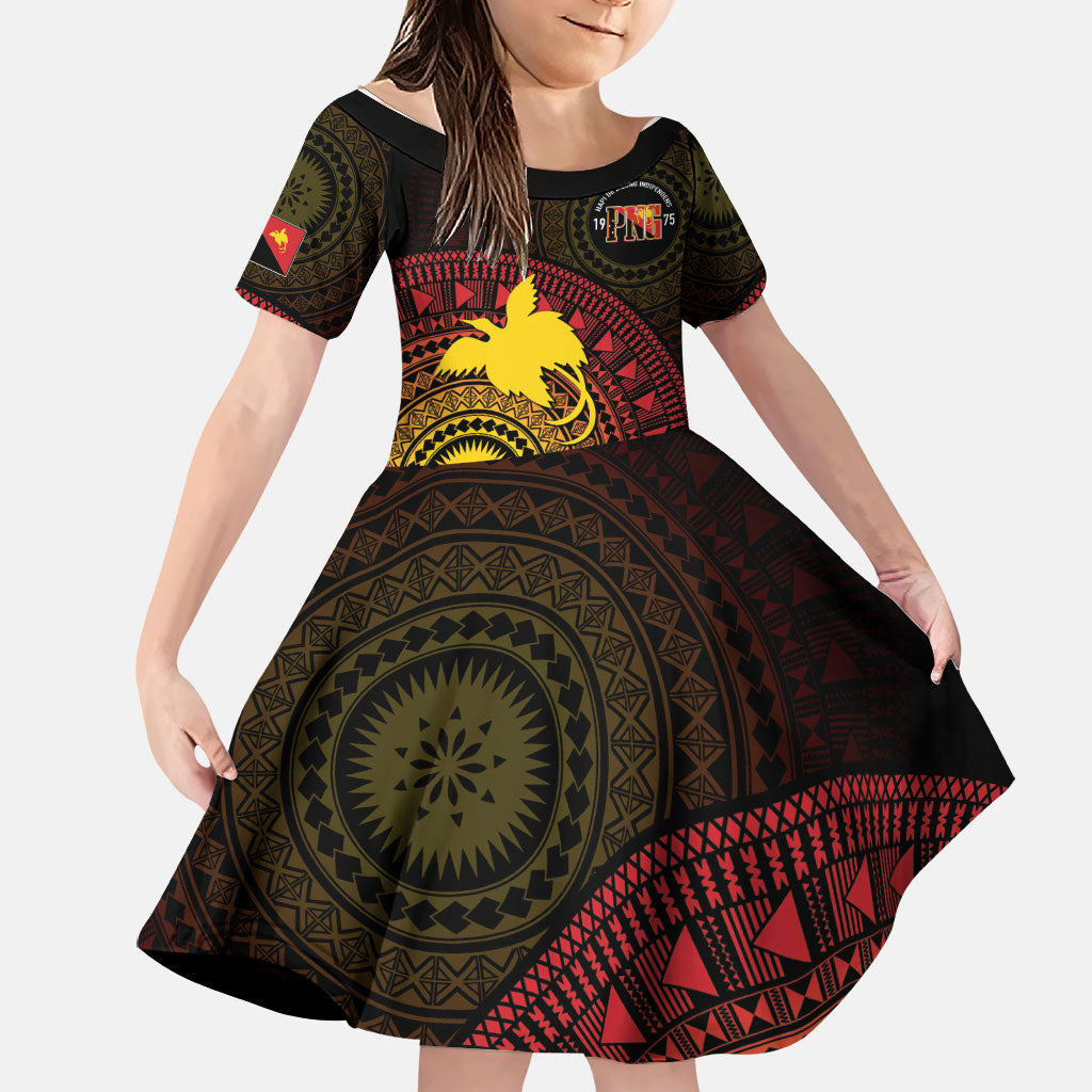 Papua New Guinea Independence Personalized Family Matching Off Shoulder Maxi Dress and Hawaiian Shirt Tapa Circle LT7 Daughter's Dress Black - Polynesian Pride