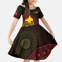 Papua New Guinea Independence Personalized Family Matching Off Shoulder Maxi Dress and Hawaiian Shirt Tapa Circle LT7 Daughter's Dress Black - Polynesian Pride
