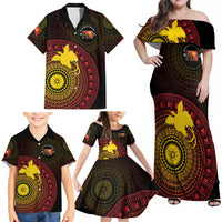 Papua New Guinea Independence Personalized Family Matching Off Shoulder Maxi Dress and Hawaiian Shirt Tapa Circle LT7 - Polynesian Pride