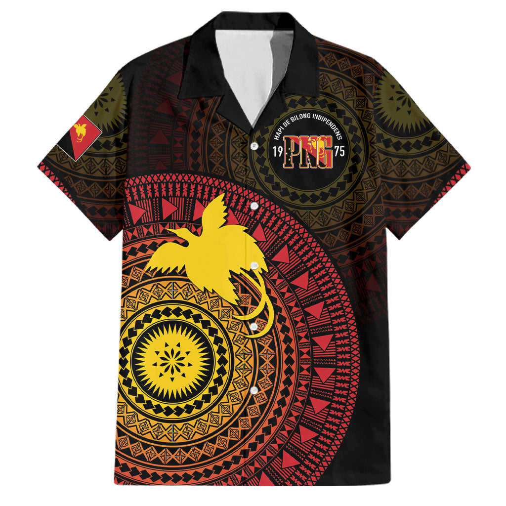 Papua New Guinea Independence Personalized Family Matching Off Shoulder Short Dress and Hawaiian Shirt Tapa Circle LT7 Dad's Shirt - Short Sleeve Black - Polynesian Pride