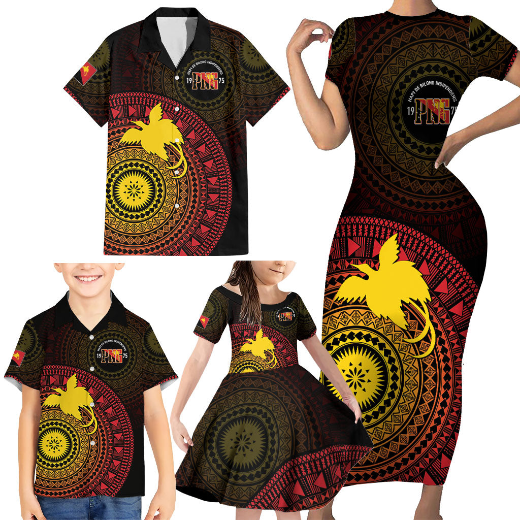 Papua New Guinea Independence Personalized Family Matching Short Sleeve Bodycon Dress and Hawaiian Shirt Tapa Circle