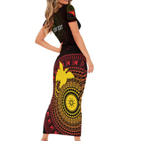Papua New Guinea Independence Personalized Family Matching Short Sleeve Bodycon Dress and Hawaiian Shirt Tapa Circle LT7 - Polynesian Pride