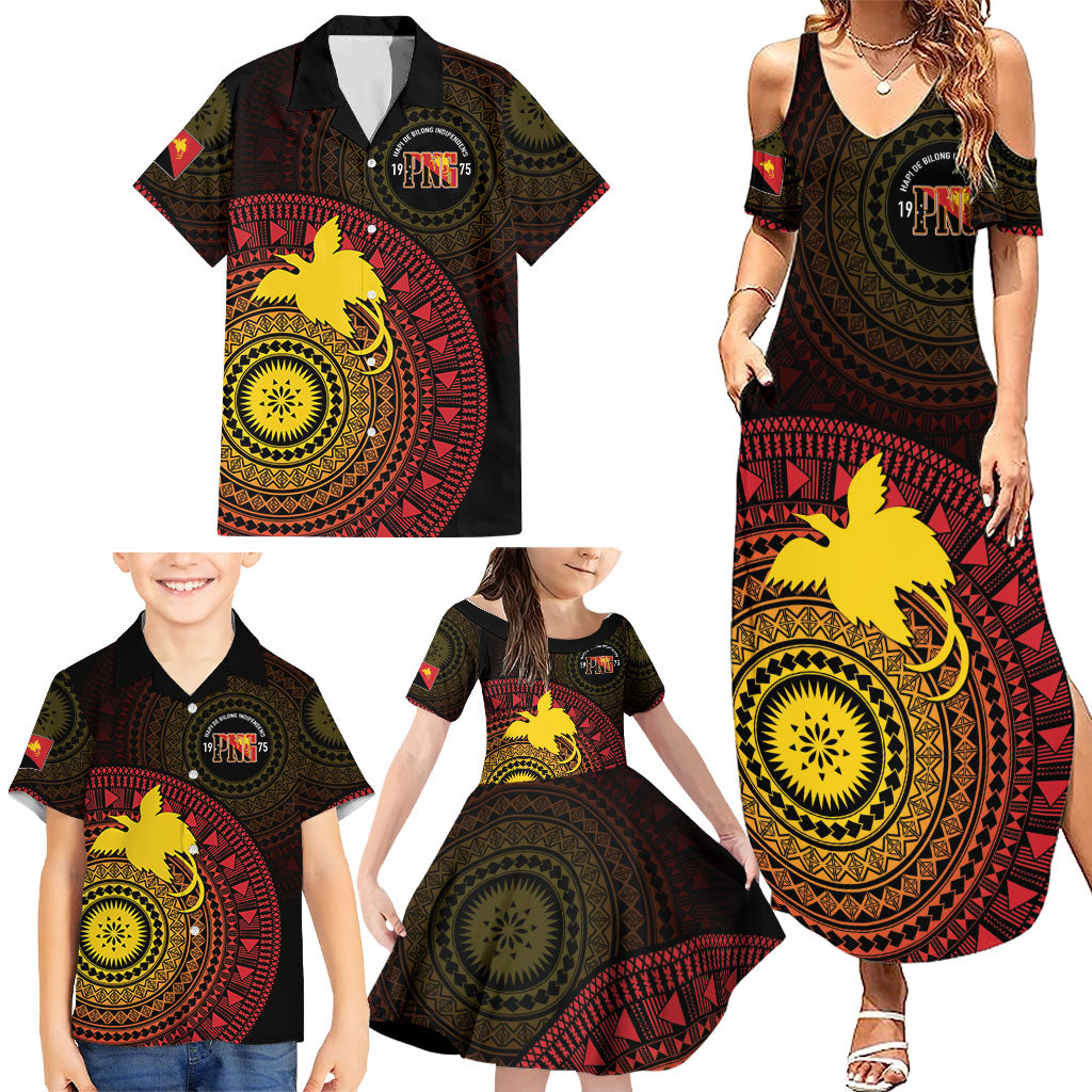 Papua New Guinea Independence Personalized Family Matching Summer Maxi Dress and Hawaiian Shirt Tapa Circle LT7 - Polynesian Pride