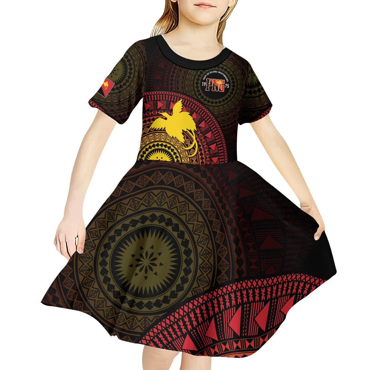 Papua New Guinea Independence Personalized Kid Short Sleeve Dress Tapa Circle