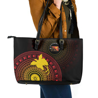 Papua New Guinea Independence Leather Tote Bag Tapa Circle