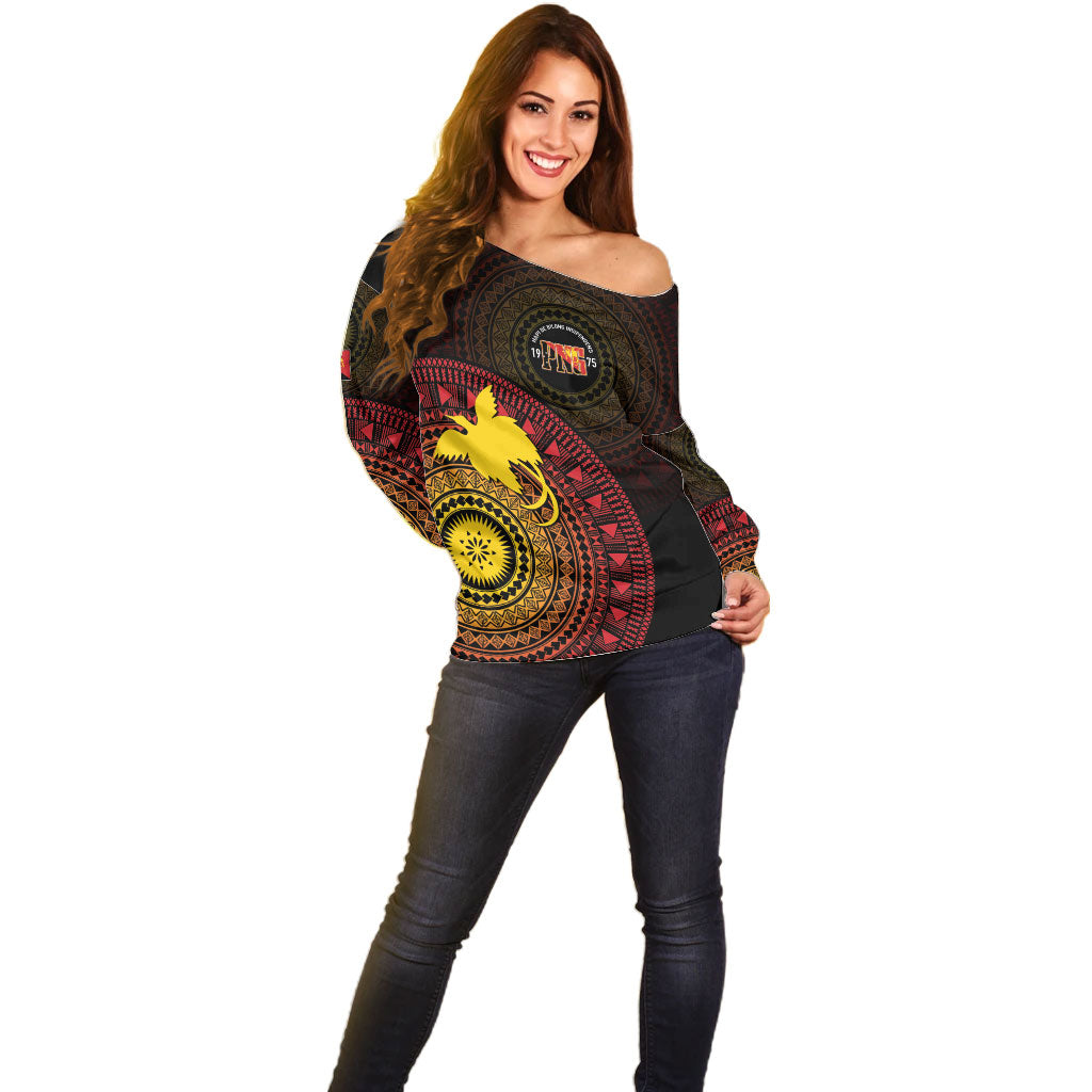 Papua New Guinea Independence Personalized Off Shoulder Sweater Tapa Circle