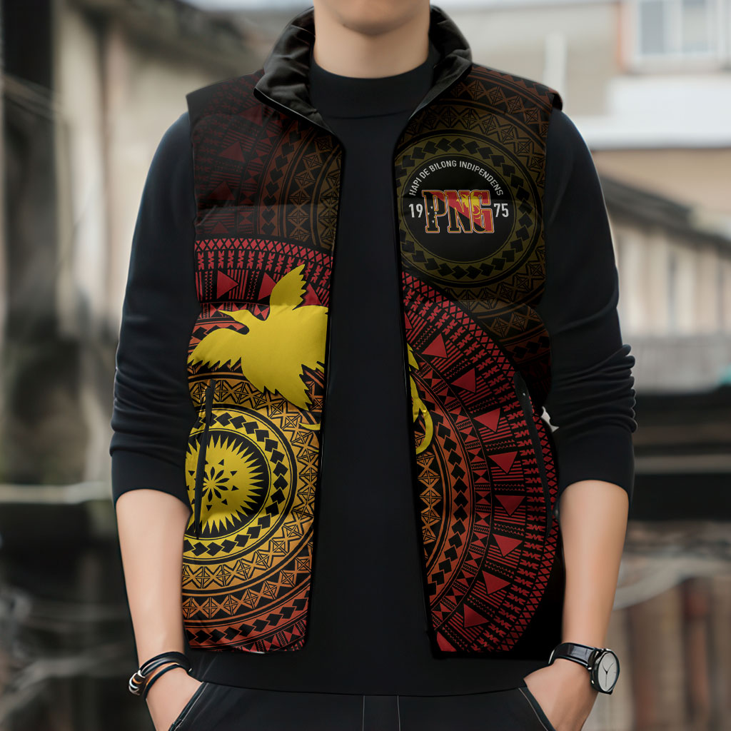 Papua New Guinea Independence Personalized Sleeveless Puffer Jacket Tapa Circle