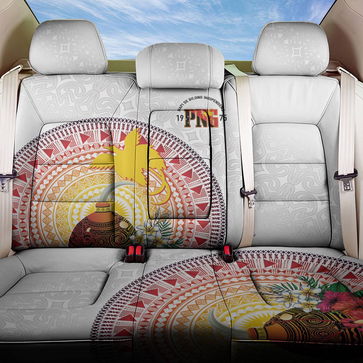 Hapi De Bilong Indipendens Papua New Guinea Back Car Seat Cover PNG Lime Pot LT7 One Size White - Polynesian Pride