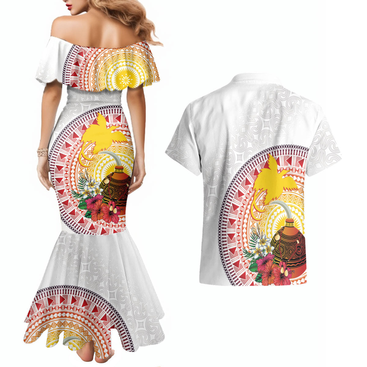 Hapi De Bilong Indipendens Papua New Guinea Couples Matching Mermaid Dress and Hawaiian Shirt PNG Lime Pot LT7 - Polynesian Pride