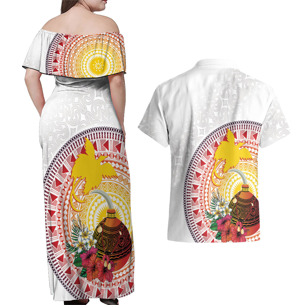 Hapi De Bilong Indipendens Papua New Guinea Couples Matching Off Shoulder Maxi Dress and Hawaiian Shirt PNG Lime Pot LT7 - Polynesian Pride