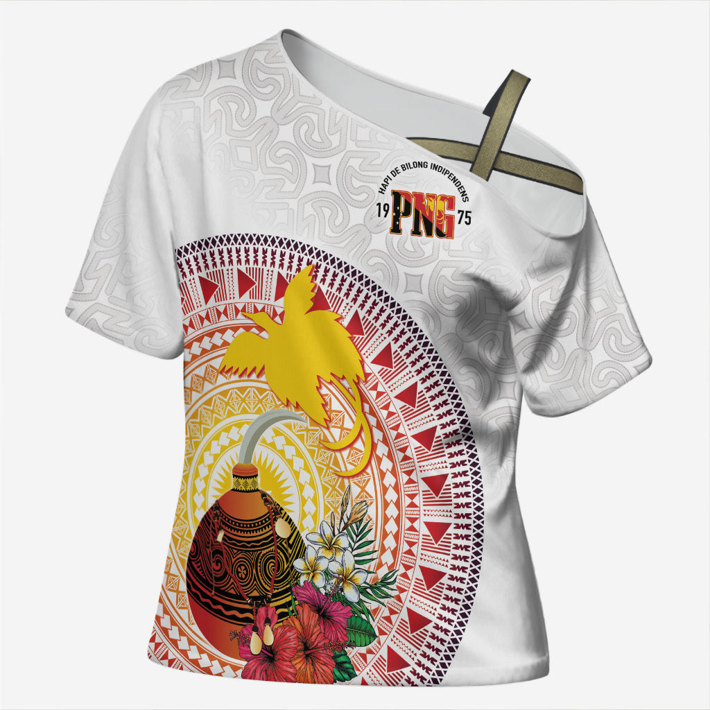 Hapi De Bilong Indipendens Papua New Guinea Cross Shoulder Shirt PNG Lime Pot LT7 Female White - Polynesian Pride