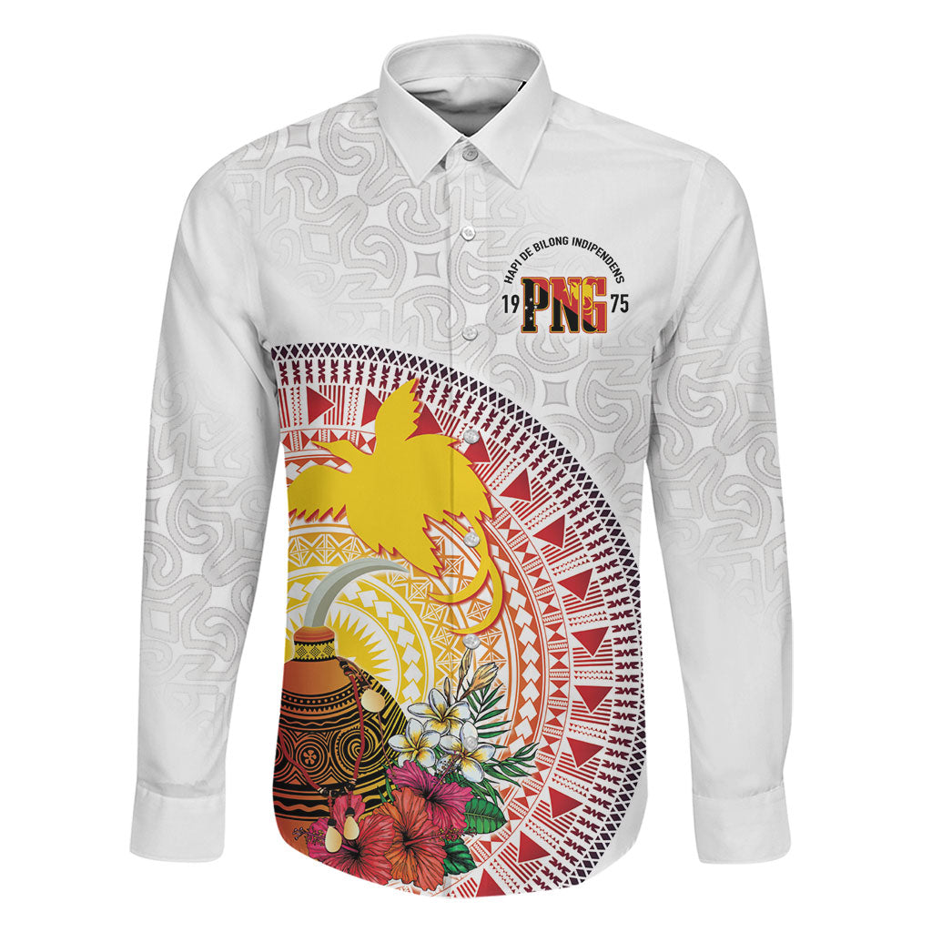 Hapi De Bilong Indipendens Papua New Guinea Family Matching Off The Shoulder Long Sleeve Dress and Hawaiian Shirt PNG Lime Pot LT7 Dad's Shirt - Long Sleeve White - Polynesian Pride