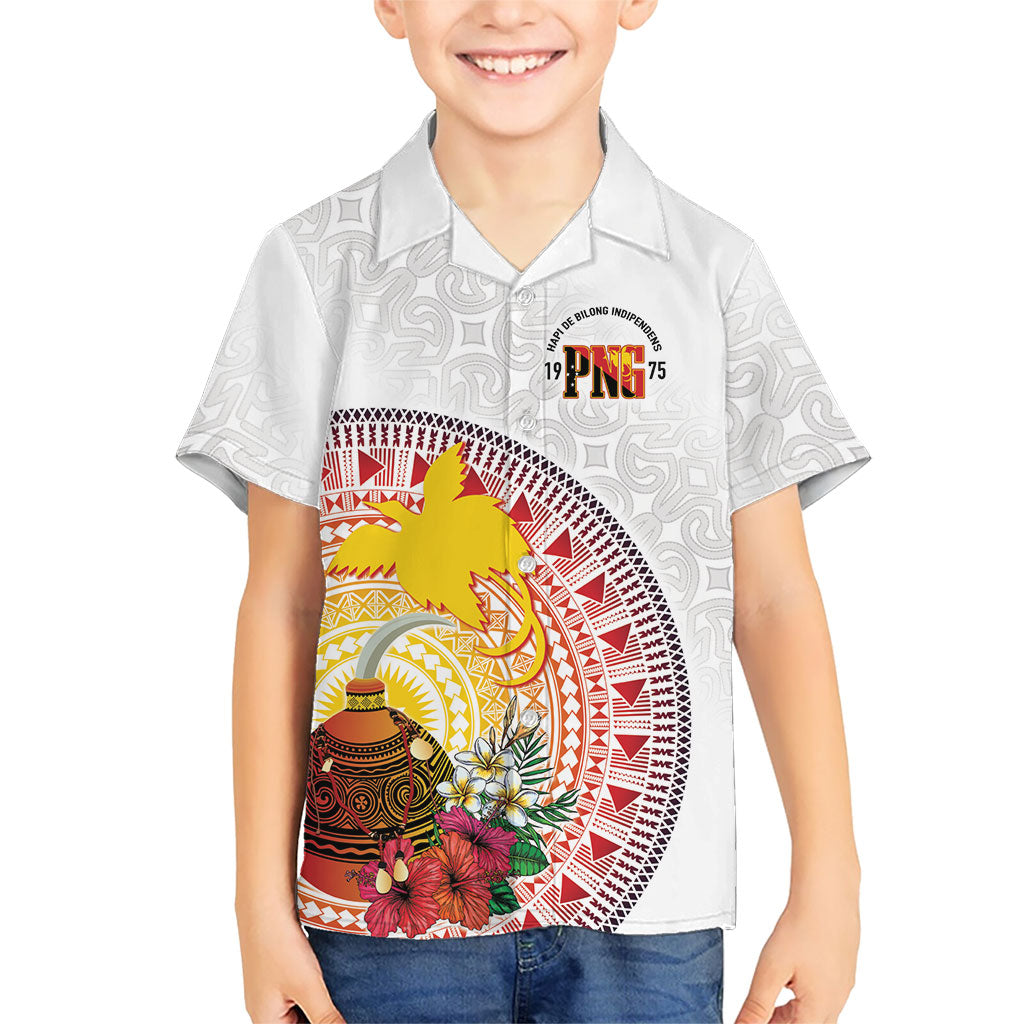 Hapi De Bilong Indipendens Papua New Guinea Family Matching Short Sleeve Bodycon Dress and Hawaiian Shirt PNG Lime Pot LT7 Son's Shirt White - Polynesian Pride