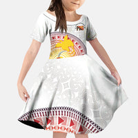 Hapi De Bilong Indipendens Papua New Guinea Family Matching Summer Maxi Dress and Hawaiian Shirt PNG Lime Pot LT7 Daughter's Dress White - Polynesian Pride