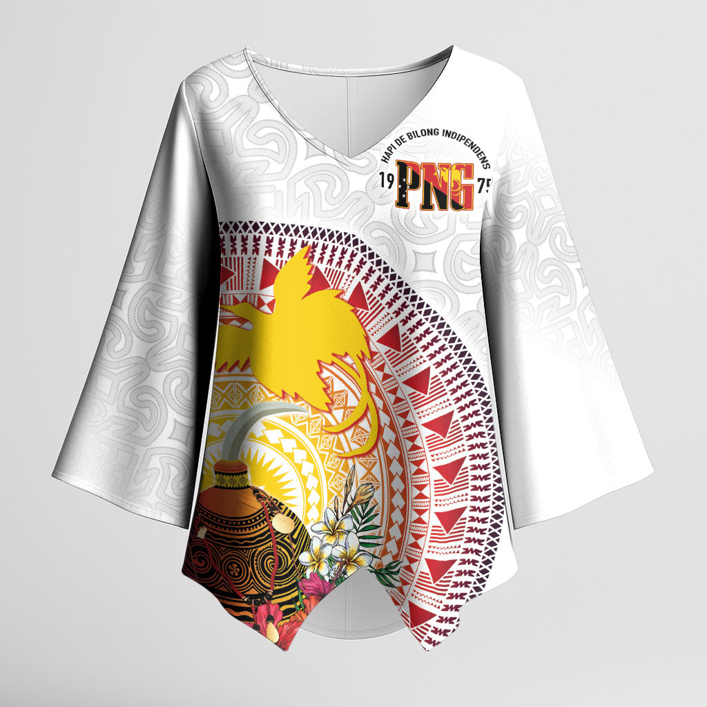 Hapi De Bilong Indipendens Papua New Guinea Kimono Sleeve Blouse PNG Lime Pot LT7 Female White - Polynesian Pride