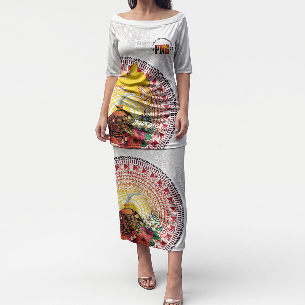 Hapi De Bilong Indipendens Papua New Guinea Puletasi PNG Lime Pot LT7 Long Dress White - Polynesian Pride
