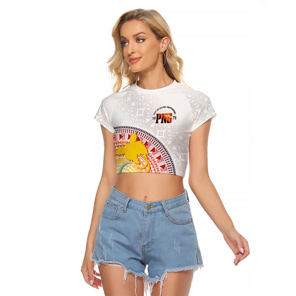 Hapi De Bilong Indipendens Papua New Guinea Raglan Cropped T Shirt PNG Lime Pot LT7 Female White - Polynesian Pride