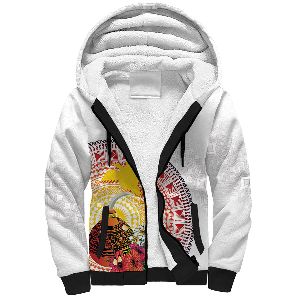Hapi De Bilong Indipendens Papua New Guinea Sherpa Hoodie PNG Lime Pot LT7 Unisex White - Polynesian Pride