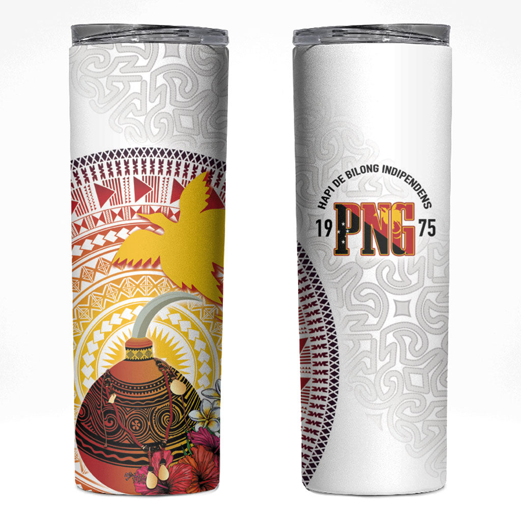 Hapi De Bilong Indipendens Papua New Guinea Skinny Tumbler PNG Lime Pot LT7 White - Polynesian Pride