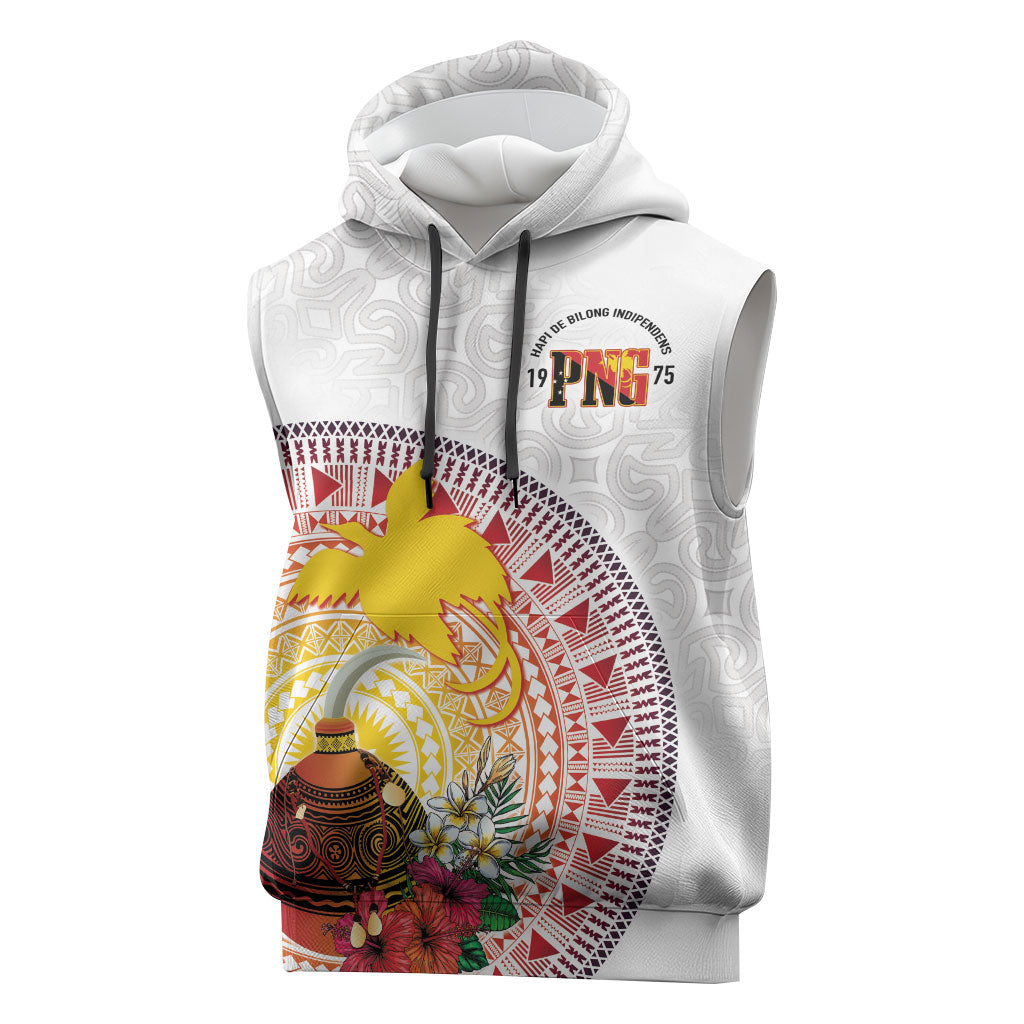 Hapi De Bilong Indipendens Papua New Guinea Sleeveless Hoodie PNG Lime Pot LT7 White - Polynesian Pride