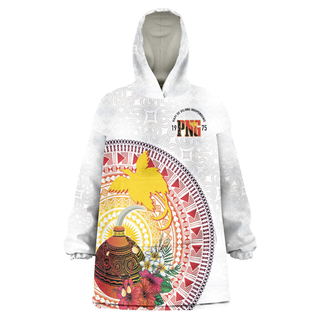 Hapi De Bilong Indipendens Papua New Guinea Wearable Blanket Hoodie PNG Lime Pot LT7 One Size White - Polynesian Pride