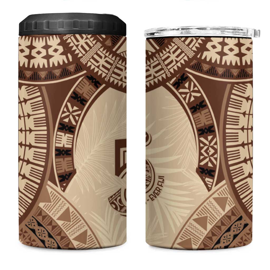 Bula Fiji Day 55th Anniversary Masi Tapa 4 in 1 Can Cooler Tumbler Emerald Jubilee - Beige LT7 One Size: 16 oz Beige - Polynesian Pride