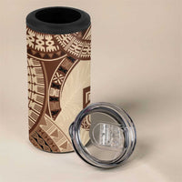 Bula Fiji Day 55th Anniversary Masi Tapa 4 in 1 Can Cooler Tumbler Emerald Jubilee - Beige LT7 - Polynesian Pride