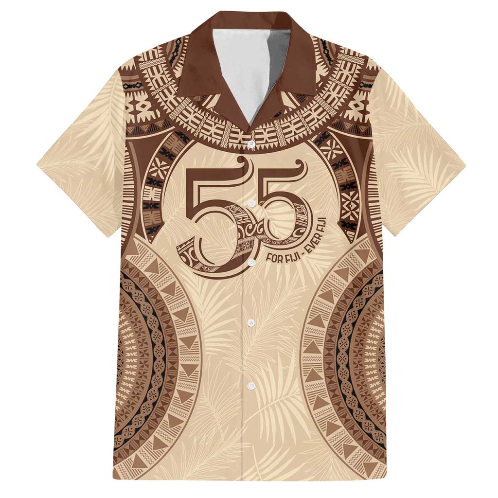 Bula Fiji Day 55th Anniversary Masi Tapa Family Matching Long Sleeve Bodycon Dress and Hawaiian Shirt Emerald Jubilee - Beige LT7 Dad's Shirt - Short Sleeve Beige - Polynesian Pride