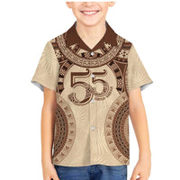Bula Fiji Day 55th Anniversary Masi Tapa Family Matching Mermaid Dress and Hawaiian Shirt Emerald Jubilee - Beige LT7 Son's Shirt Beige - Polynesian Pride