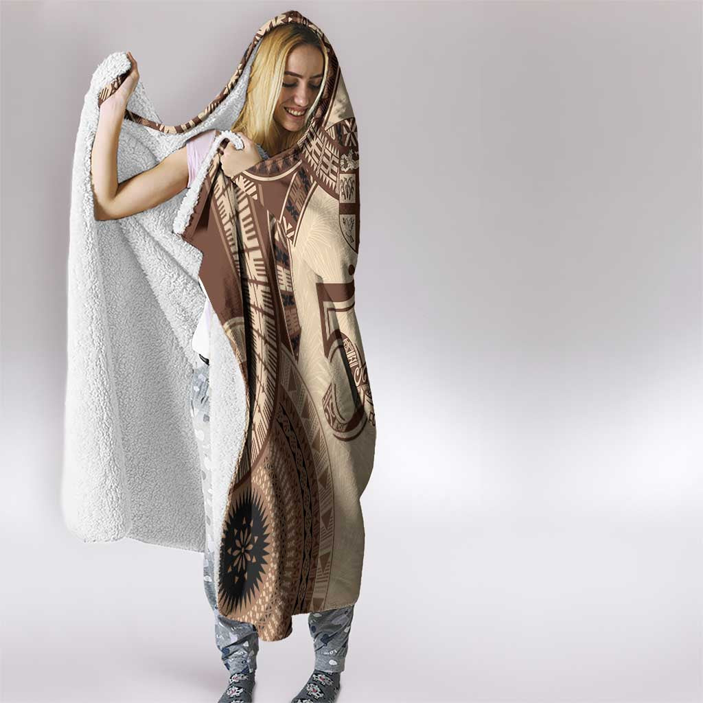 Bula Fiji Day 55th Anniversary Masi Tapa Hooded Blanket Emerald Jubilee - Beige - Polynesian Pride