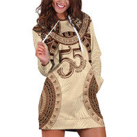 Bula Fiji Day 55th Anniversary Masi Tapa Hoodie Dress Emerald Jubilee - Beige LT7 Beige - Polynesian Pride