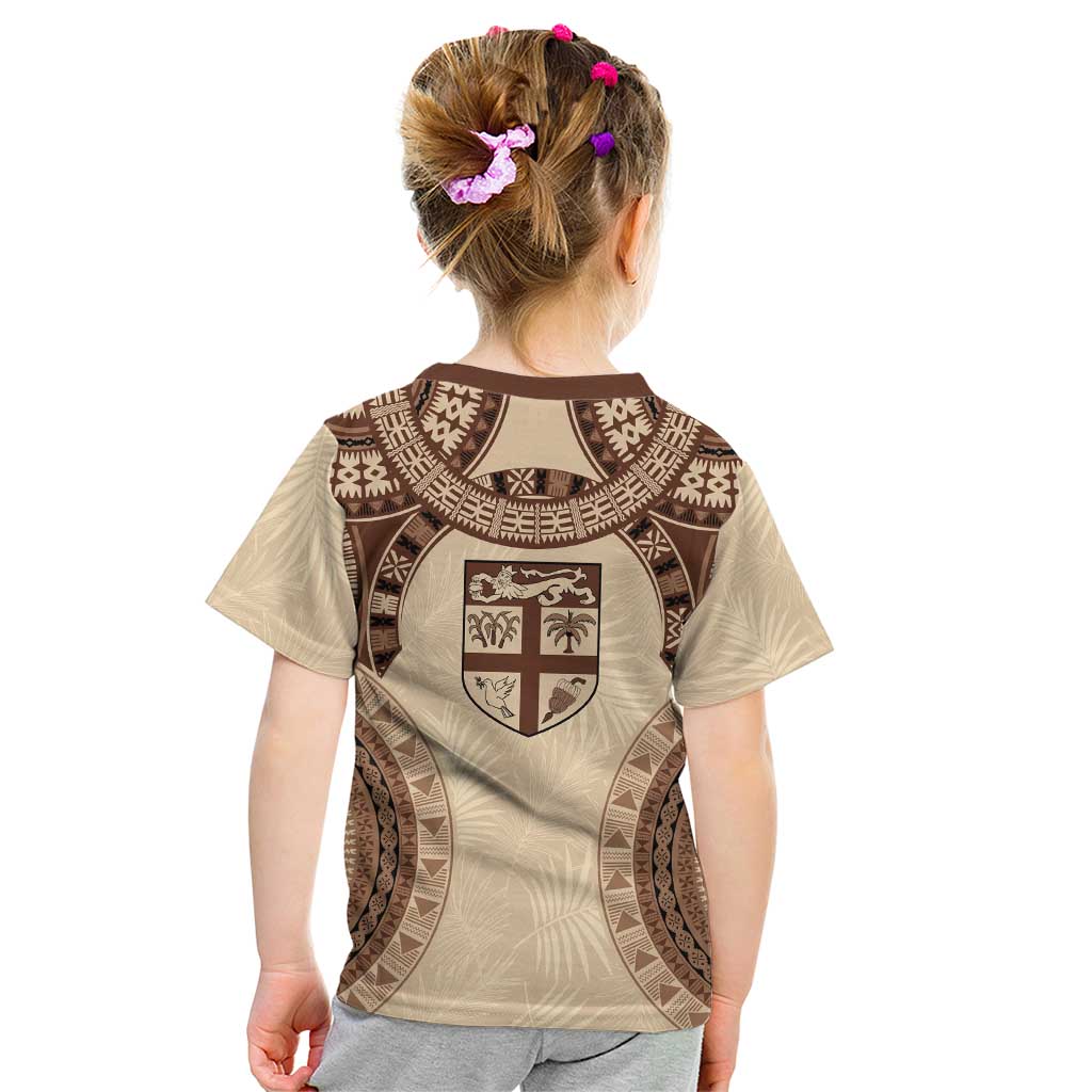 Bula Fiji Day 55th Anniversary Masi Tapa Kid T Shirt Emerald Jubilee - Beige LT7 - Polynesian Pride