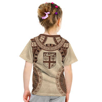 Bula Fiji Day 55th Anniversary Masi Tapa Kid T Shirt Emerald Jubilee - Beige LT7 - Polynesian Pride