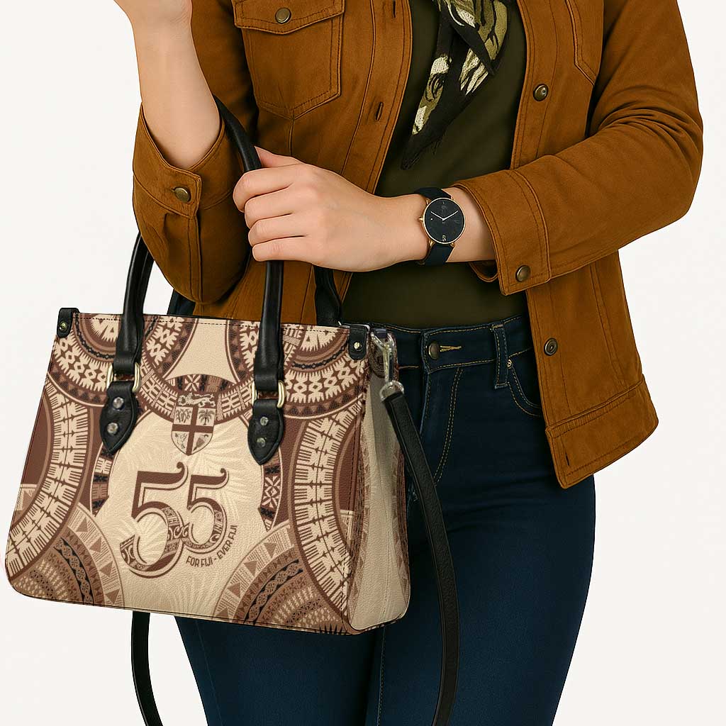 Bula Fiji Day 55th Anniversary Masi Tapa Leather Bag Emerald Jubilee - Beige - Polynesian Pride
