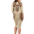 Bula Fiji Day 55th Anniversary Masi Tapa Long Sleeve Bodycon Dress Emerald Jubilee - Beige - Polynesian Pride