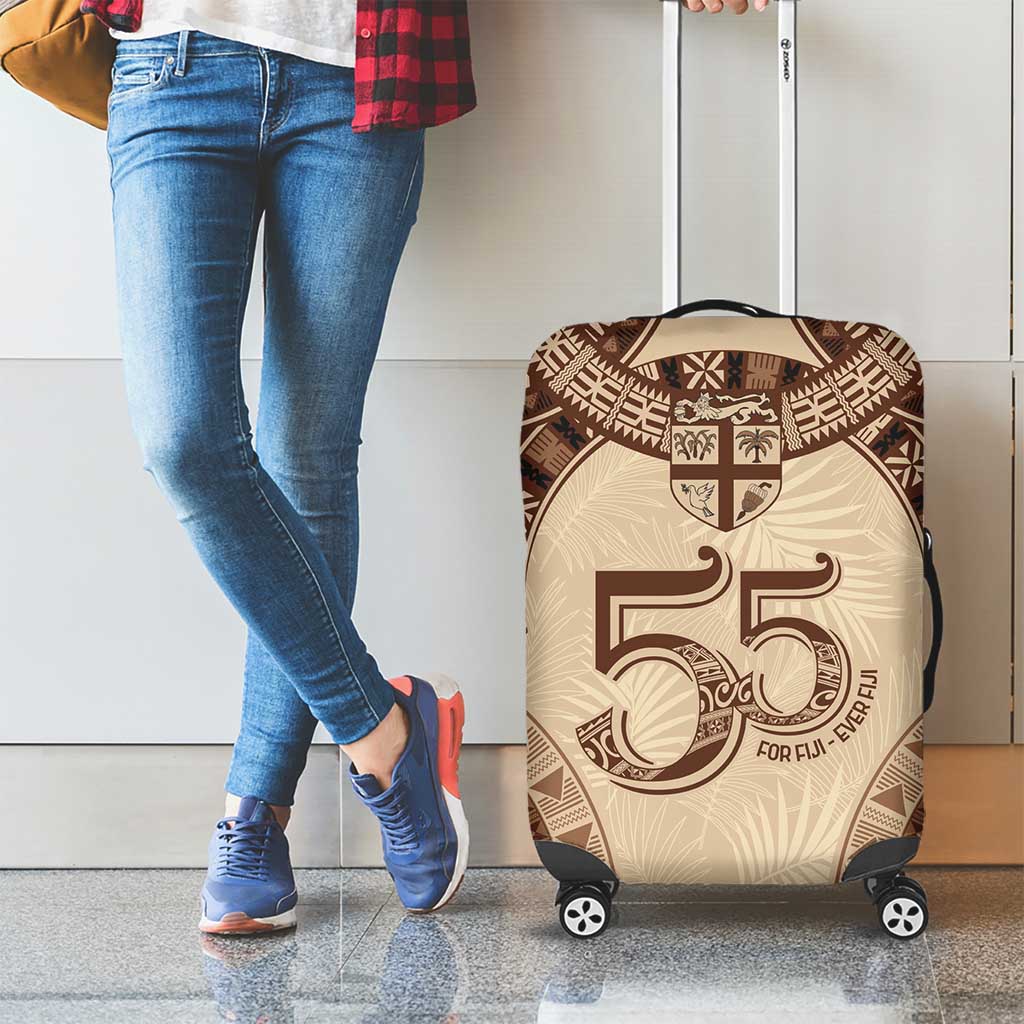 Bula Fiji Day 55th Anniversary Masi Tapa Luggage Cover Emerald Jubilee - Beige - Polynesian Pride