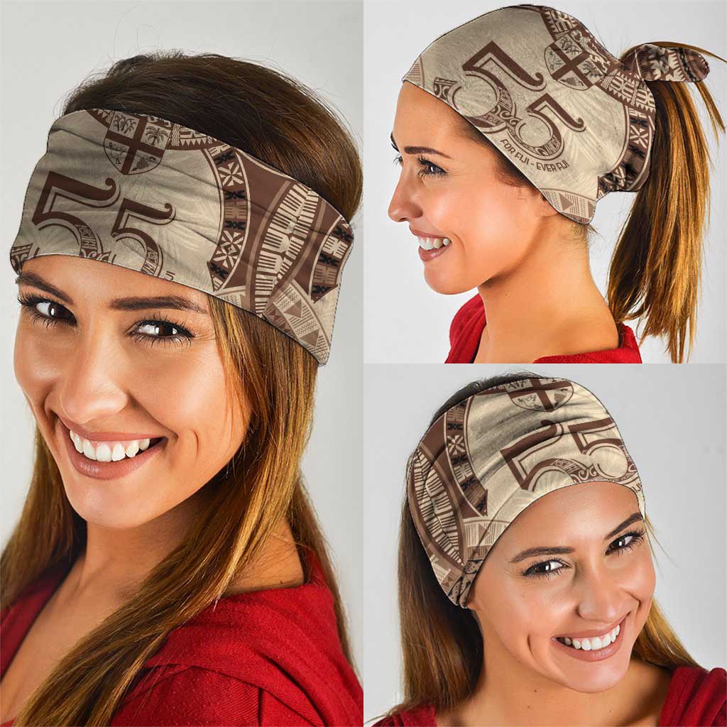 Bula Fiji Day 55th Anniversary Masi Tapa Neck Gaiter Emerald Jubilee - Beige LT7