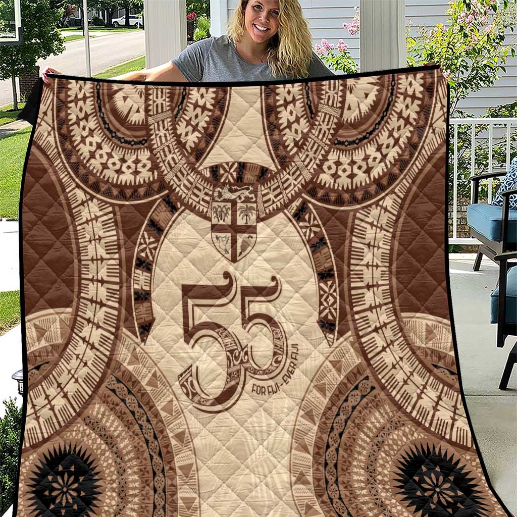 Bula Fiji Day 55th Anniversary Masi Tapa Quilt Emerald Jubilee - Beige LT7 Beige - Polynesian Pride