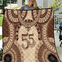 Bula Fiji Day 55th Anniversary Masi Tapa Quilt Emerald Jubilee - Beige LT7 Beige - Polynesian Pride