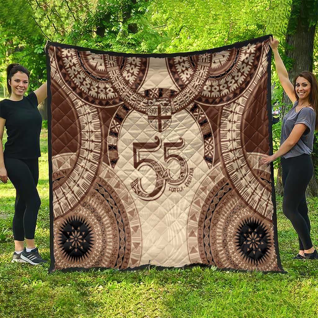 Bula Fiji Day 55th Anniversary Masi Tapa Quilt Emerald Jubilee - Beige LT7 - Polynesian Pride