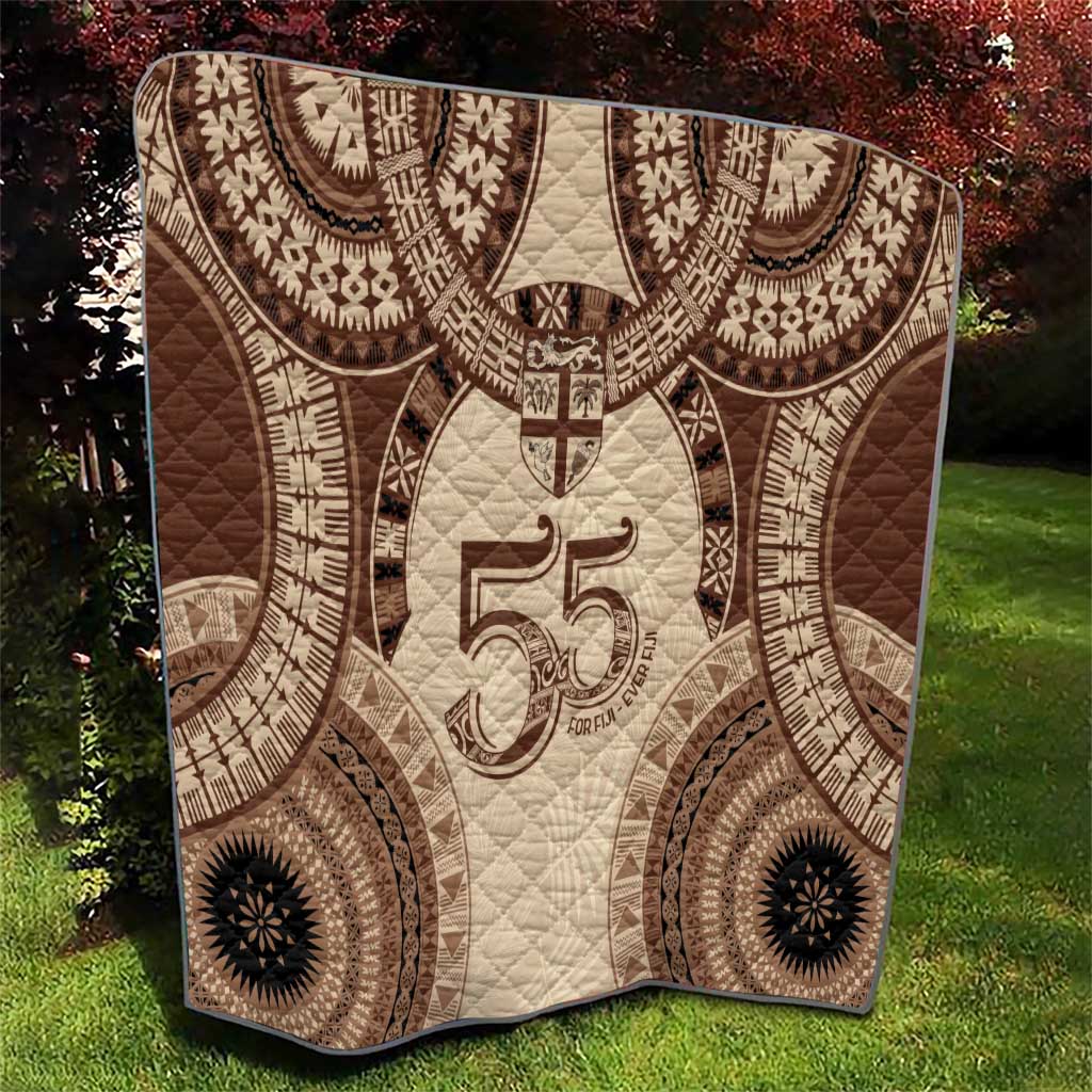 Bula Fiji Day 55th Anniversary Masi Tapa Quilt Emerald Jubilee - Beige LT7 - Polynesian Pride