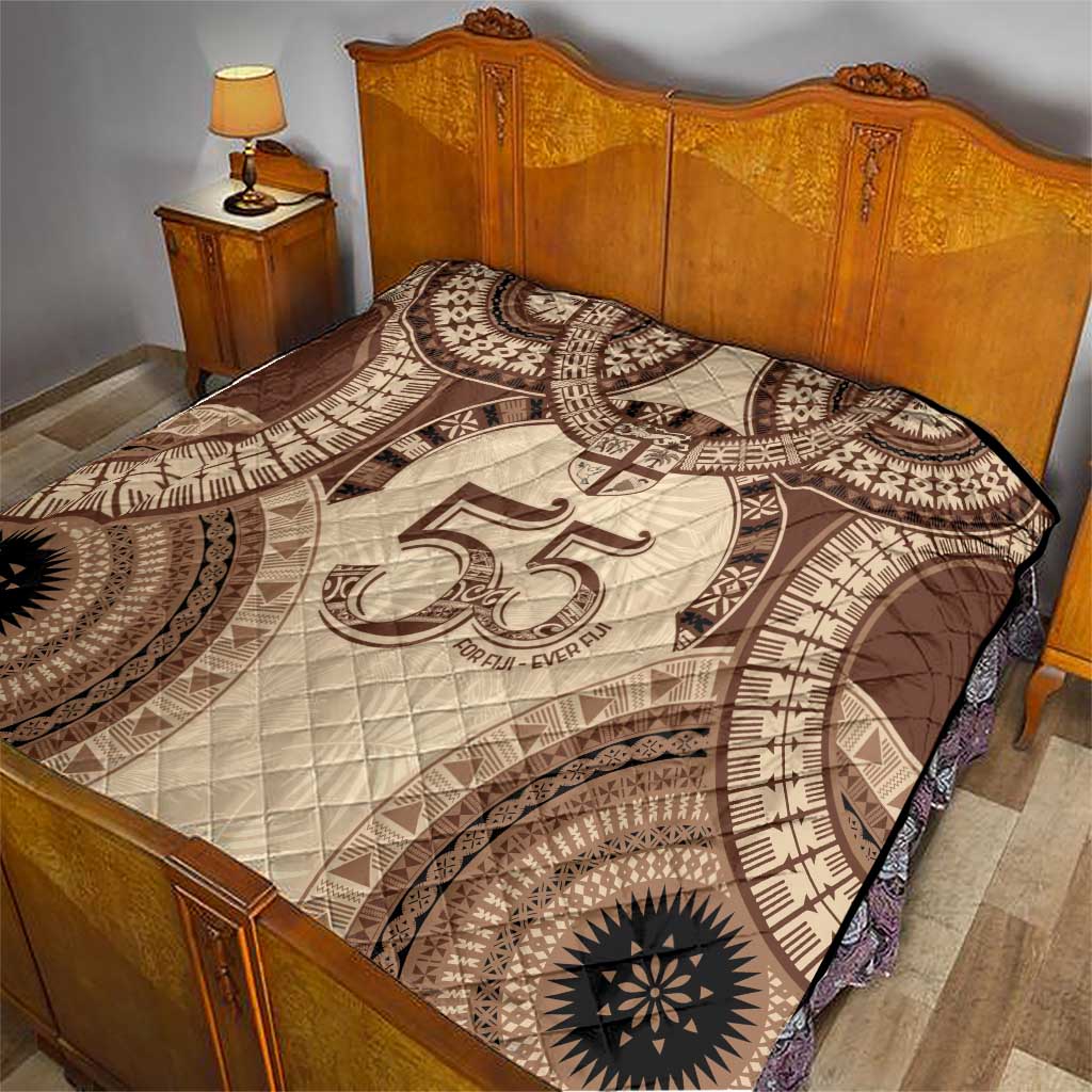 Bula Fiji Day 55th Anniversary Masi Tapa Quilt Emerald Jubilee - Beige LT7 - Polynesian Pride