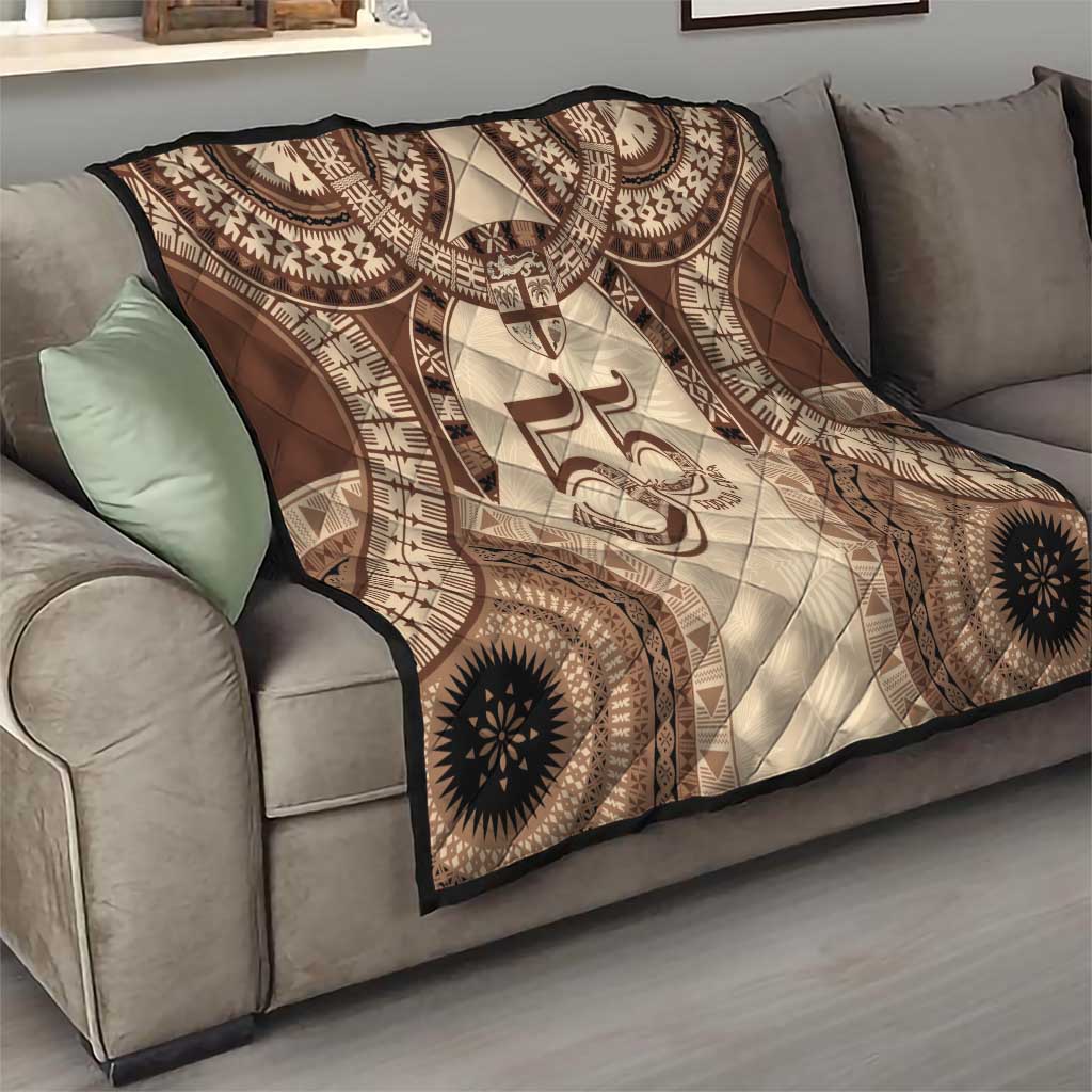 Bula Fiji Day 55th Anniversary Masi Tapa Quilt Emerald Jubilee - Beige LT7 - Polynesian Pride