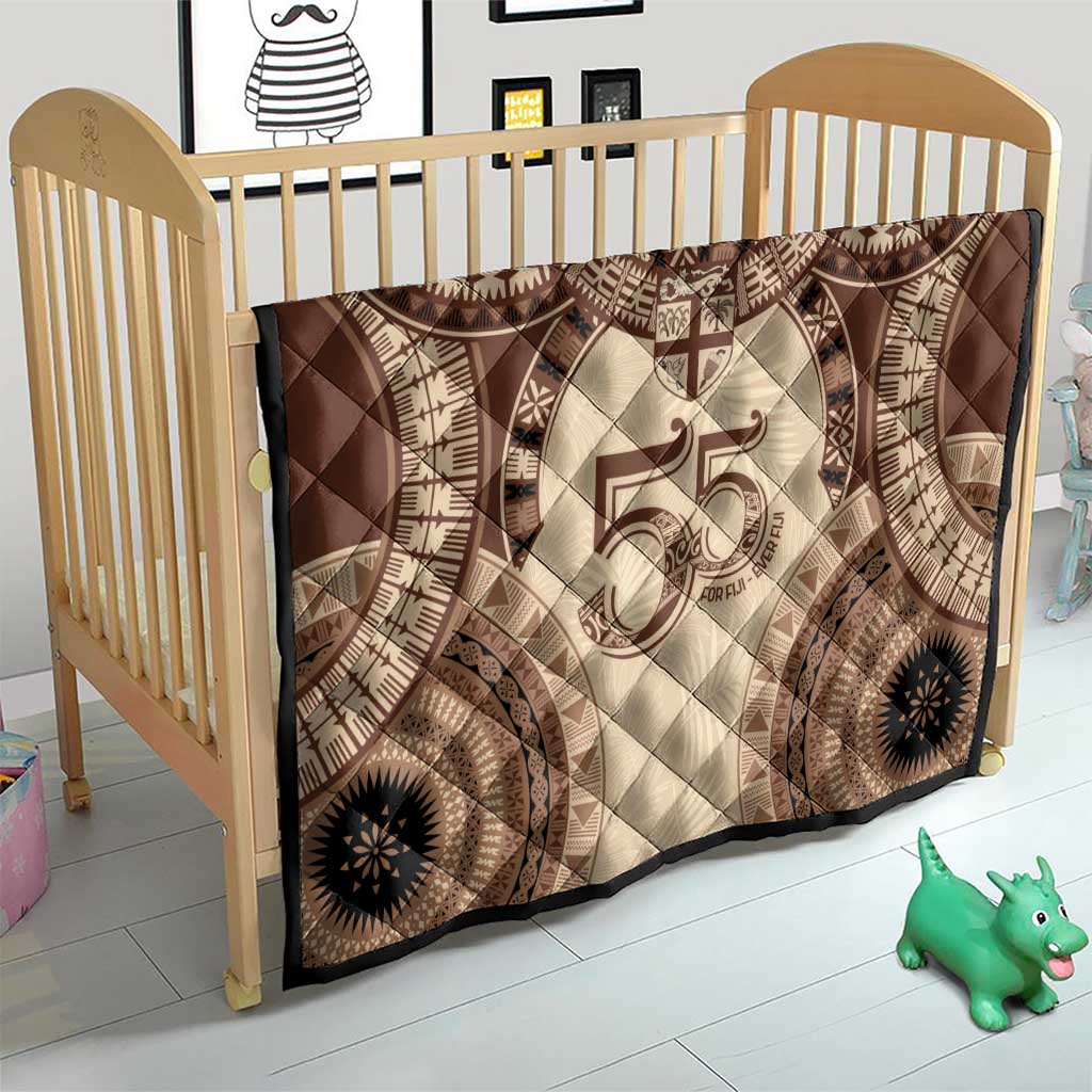 Bula Fiji Day 55th Anniversary Masi Tapa Quilt Emerald Jubilee - Beige LT7 - Polynesian Pride