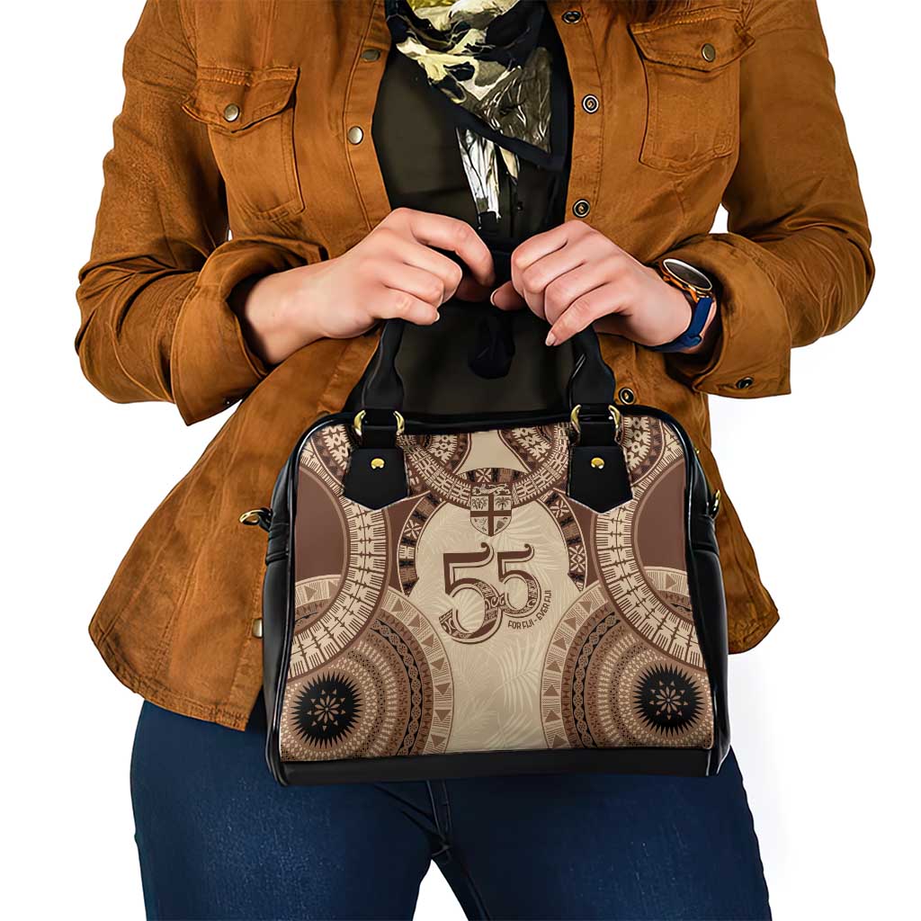 Bula Fiji Day 55th Anniversary Masi Tapa Shoulder Handbag Emerald Jubilee - Beige - Polynesian Pride